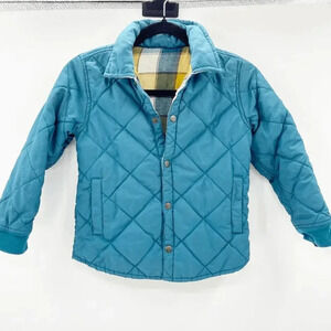 Tea Puffer Jacket Kids Size S Blue Quilted Snap Button Long Sleeve Outdoor